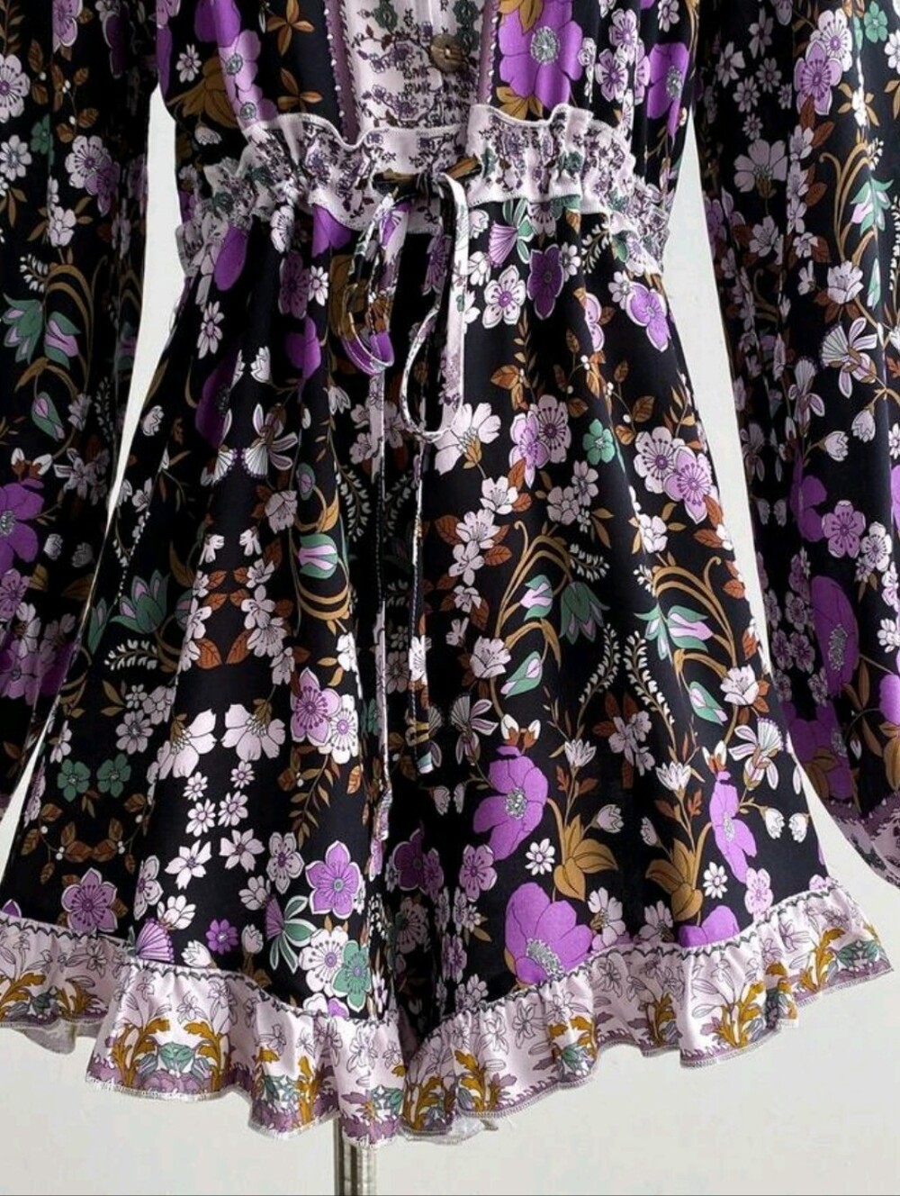 Purple Floral Boho V-Neck Peasant Romper - Picture 10 of 16
